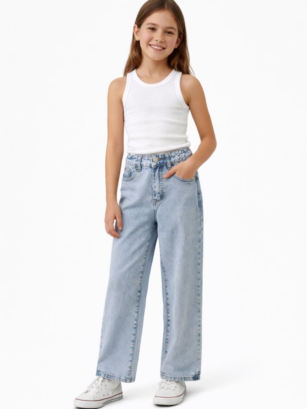 SHEIN Girls Light Blue Denim Jeans Elastic Waist Casual Straight Size 12